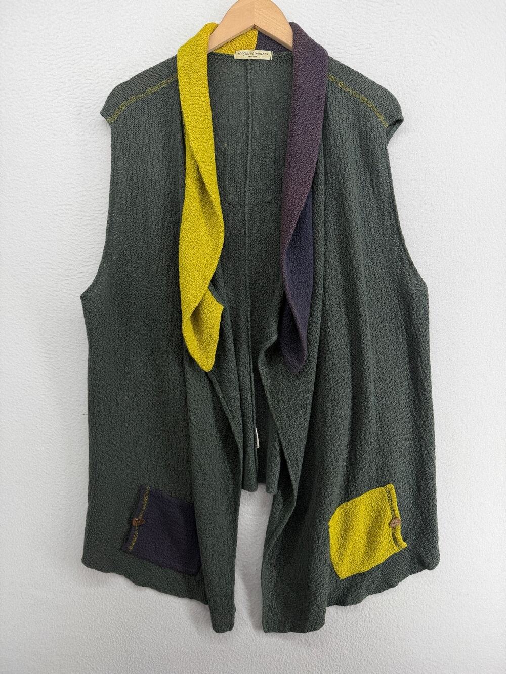 MARGARET WINTERS Sweater OS Patchwork Shawl Draped Cardigan Vest Gray VTG USA